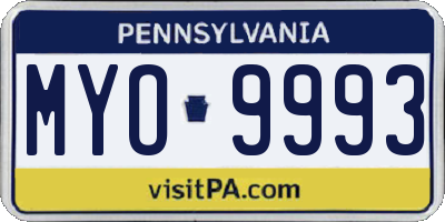 PA license plate MYO9993