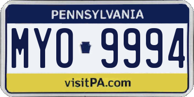PA license plate MYO9994