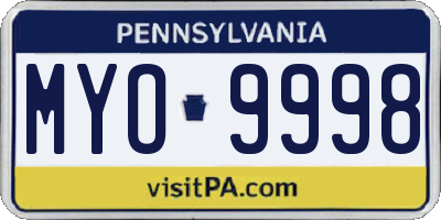 PA license plate MYO9998