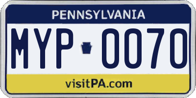 PA license plate MYP0070