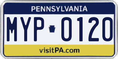 PA license plate MYP0120