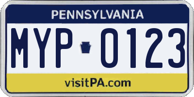 PA license plate MYP0123