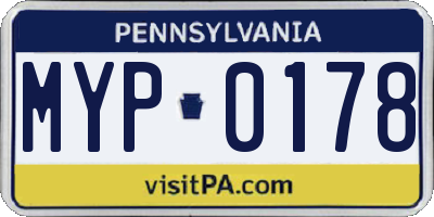 PA license plate MYP0178