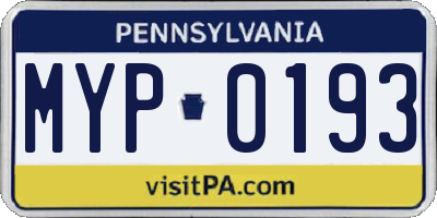 PA license plate MYP0193