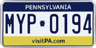 PA license plate MYP0194