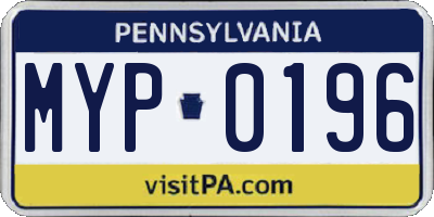 PA license plate MYP0196
