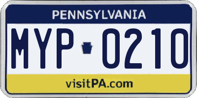 PA license plate MYP0210