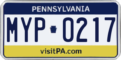 PA license plate MYP0217