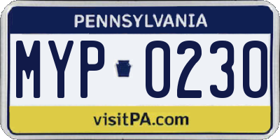 PA license plate MYP0230