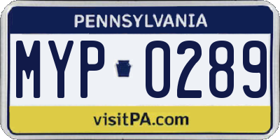 PA license plate MYP0289