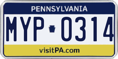 PA license plate MYP0314