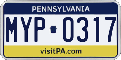 PA license plate MYP0317