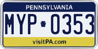 PA license plate MYP0353
