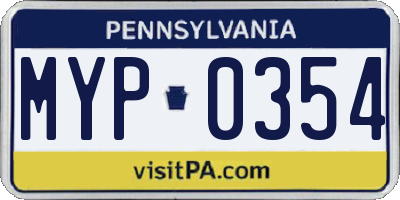 PA license plate MYP0354