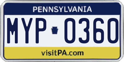 PA license plate MYP0360