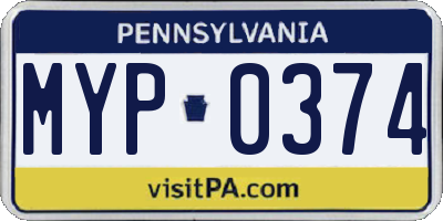 PA license plate MYP0374