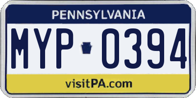 PA license plate MYP0394