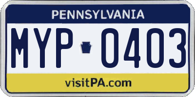 PA license plate MYP0403