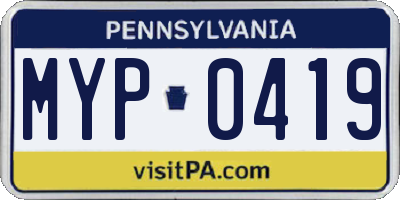 PA license plate MYP0419