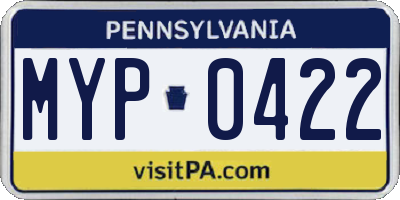 PA license plate MYP0422