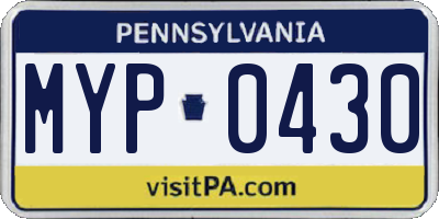 PA license plate MYP0430