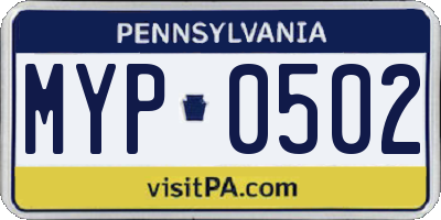 PA license plate MYP0502