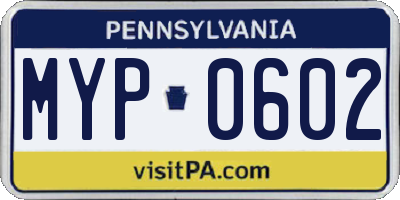 PA license plate MYP0602