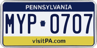 PA license plate MYP0707
