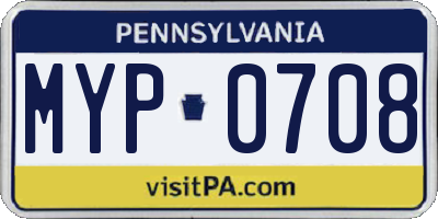 PA license plate MYP0708