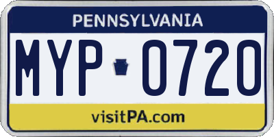 PA license plate MYP0720