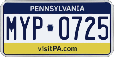 PA license plate MYP0725