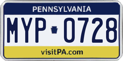 PA license plate MYP0728