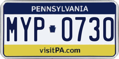 PA license plate MYP0730