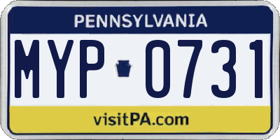 PA license plate MYP0731