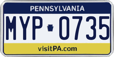 PA license plate MYP0735