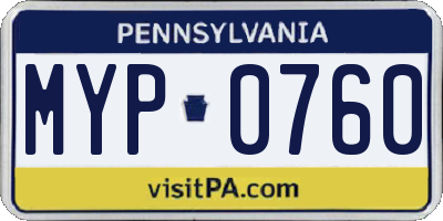 PA license plate MYP0760