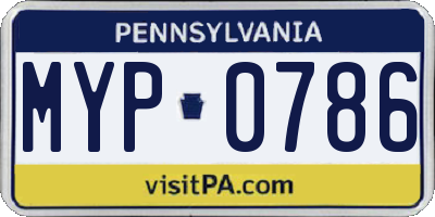 PA license plate MYP0786