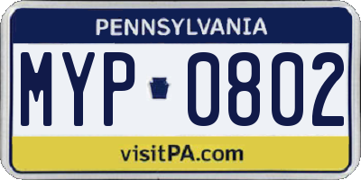 PA license plate MYP0802