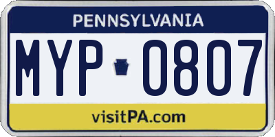 PA license plate MYP0807