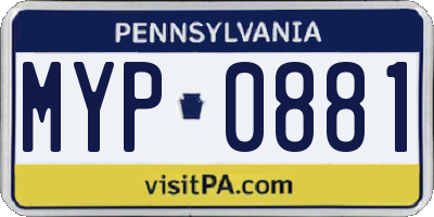 PA license plate MYP0881