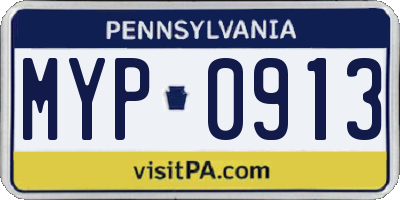 PA license plate MYP0913