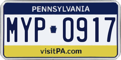 PA license plate MYP0917