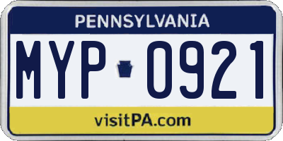PA license plate MYP0921