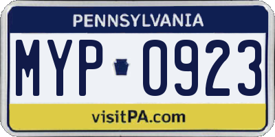 PA license plate MYP0923