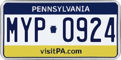PA license plate MYP0924