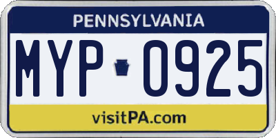 PA license plate MYP0925