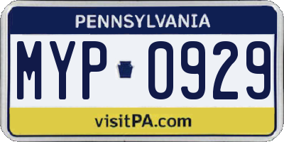 PA license plate MYP0929