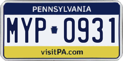 PA license plate MYP0931