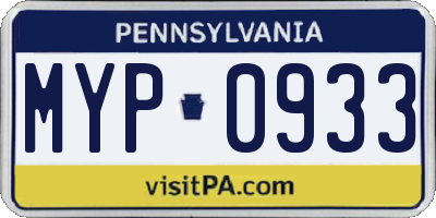 PA license plate MYP0933