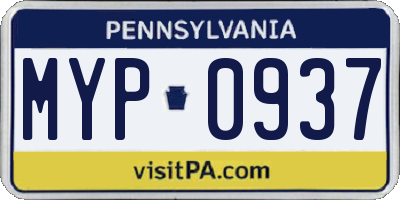 PA license plate MYP0937
